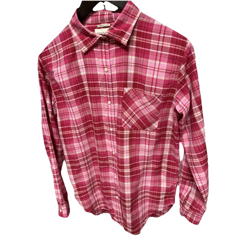 Denim & Supply Ralph Lauren Women's Size L Pink Plaid Boyfriend Button Up Shirt